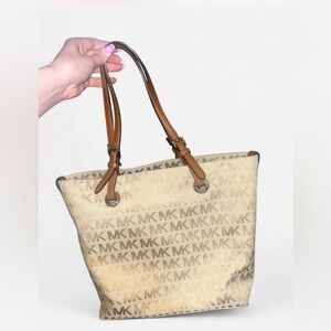 Michael Kors Signature Beige and Brown Tote